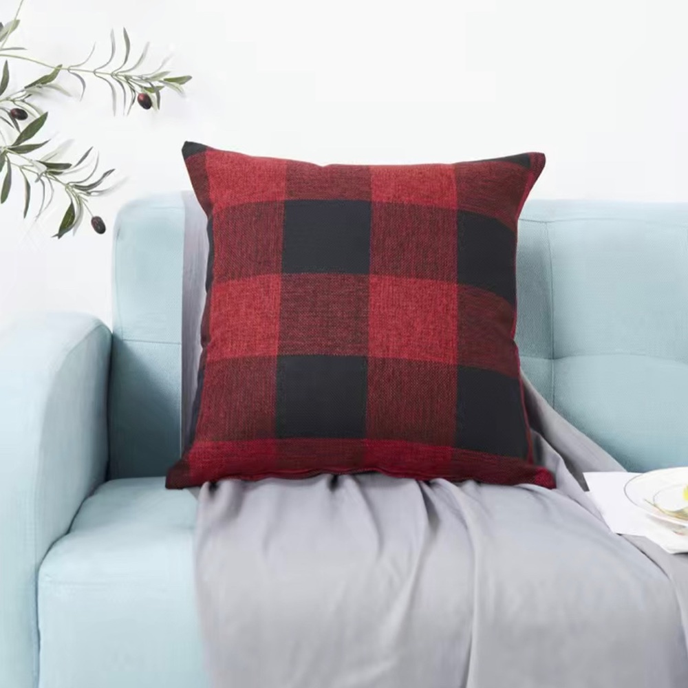 1pc Plaid Red Black Pillow Case, Square Cushion Covers Classic Throw Pillowcase